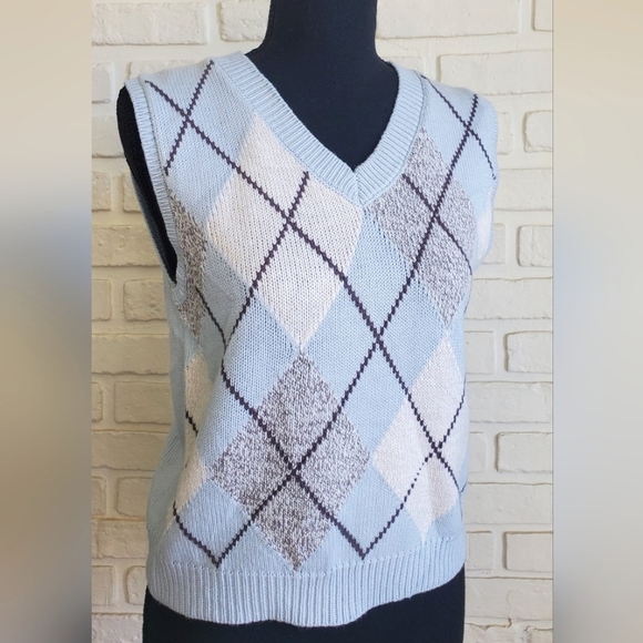 Sincerely Jules Argyle Checkered Cropped Knit Sweater Vest Size Medium NWT - Picture 3 of 10